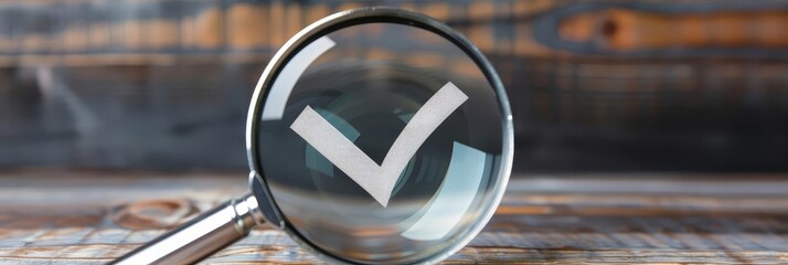 Magnifying glass with a check mark in focus.