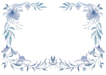 Watercolor navy blue floral frame