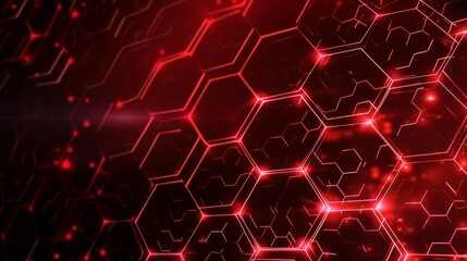 Obraz premium Abstract red and black hexagonal pattern with glowing lines.