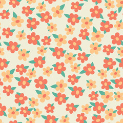 Simple floral pattern. Small bright daisies. Orange flowers.