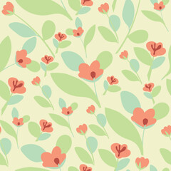 Simple floral pattern. Delicate flowers with greens for textiles and greeting cards.