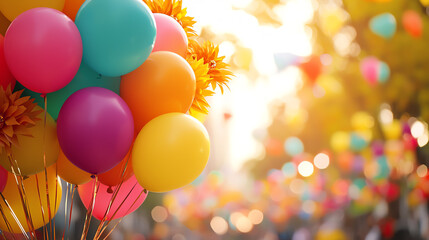 Obraz premium Colorful balloons floating in a festive atmosphere, perfect for celebrations, parties, and joyful events.