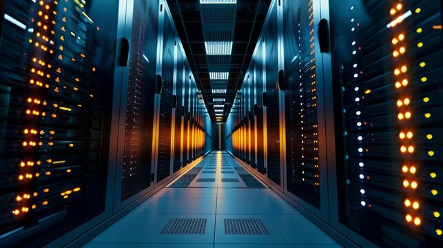 Rows of servers in a modern data center.