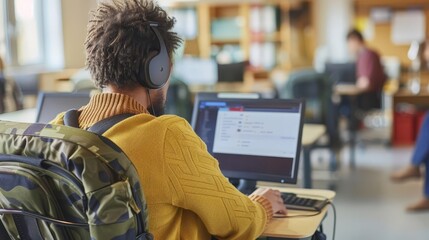 Image showing a person using assistive technology to read and respond to emails, promoting email accessibility and inclusivity in communication with copy space