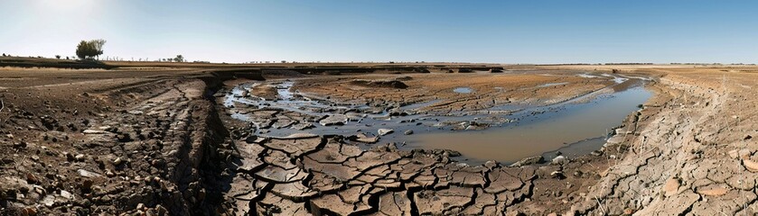 In the wake of a drought, cracked earth and dried up riverbeds illustrate the severe water scarcity affecting the region
