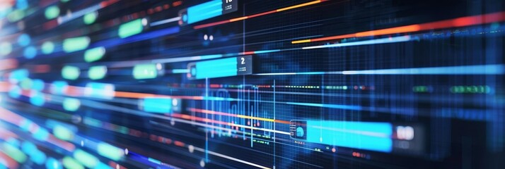 IT project management software showing project timelines, tasks, and milestones on a computer screen with copy space