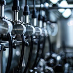 Fototapeta premium Macro image of an automated milking machine in action, revealing the efficiency and precision in dairy farming, perfect for agricultural advancements