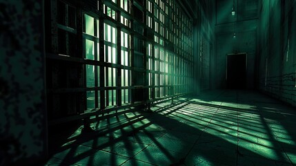 Menacing shadows cast on prison bars, setting a scene for a dark video game background