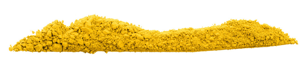 Yellow powder isolated on transparent background.