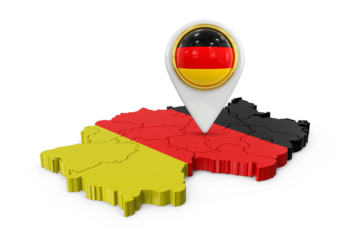 3d germany flag map with location icon