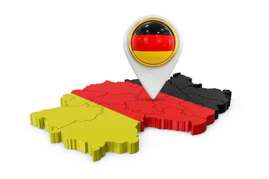 3d germany flag map with location icon