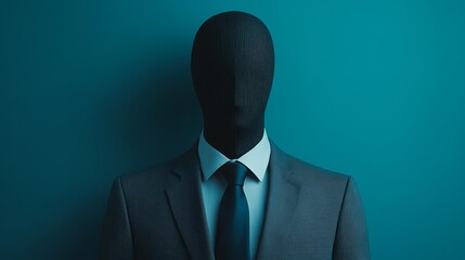 A man in a suit with a tie is wearing a mask