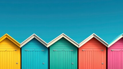 Fototapeta premium Colorful Beach Huts Against a Blue Sky