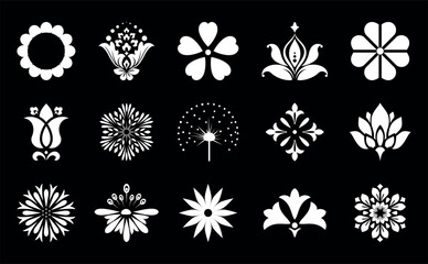 Flowers icon set. Flowers isolated on transparent background. Flowers in modern simple. Cute round flower plant nature collection. Vector illustrator