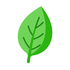 Single green leaf icon, flat vector design, eco and sustainability symbol

