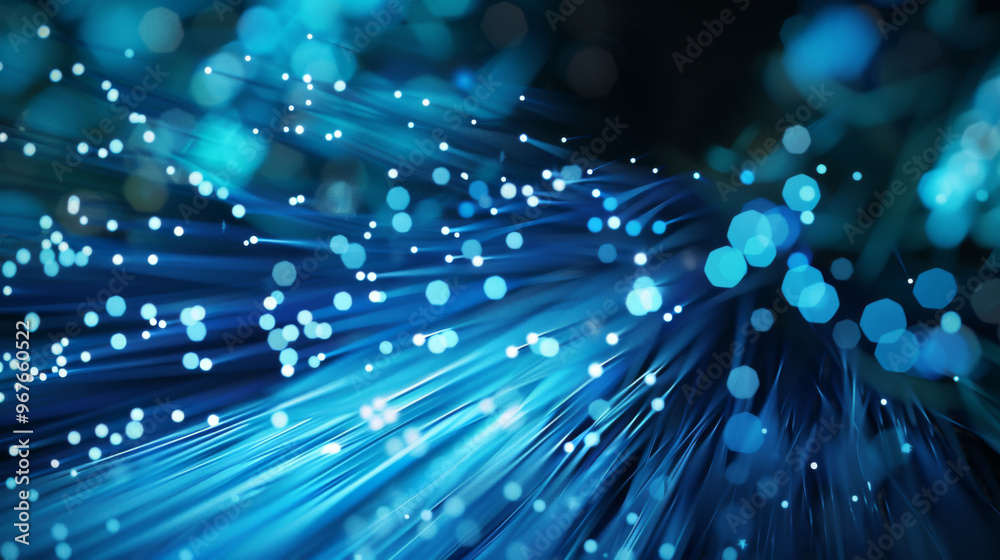 Wall mural vibrant blue abstract background featuring flowing light trails and glowing particles creating a dyn