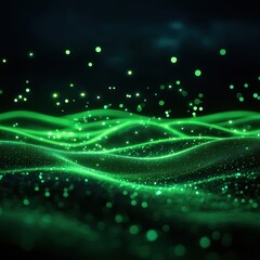 Fototapeta premium A mesmerizing green wave pattern with sparkling particles, creating a vibrant and dynamic abstract background.