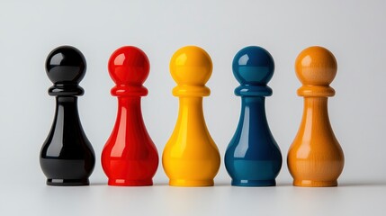 Five Colorful Wooden Chess Pieces in a Row
