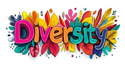 A colorful word " Diversity" design celebrate the Diversity of people, on white background 