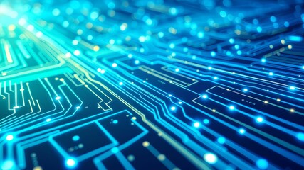 Hi-Tech Circuit Board with Glowing Traces