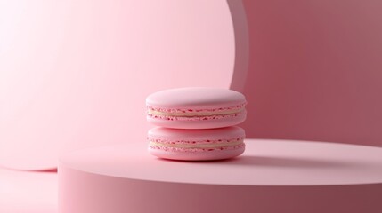 Pink macarons arranged elegantly on a pastel backdrop in a soft-lit setting, showcasing their smooth texture and delicate design perfect for dessert lovers and pastry enthusiasts