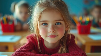 Fototapeta premium Young Schoolgirl Looking at Camera with a Smile