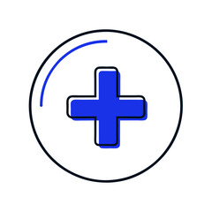 Fototapeta premium Bold blue plus icon in a circular frame representing addition and enhancement concept.