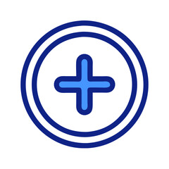 Obraz premium Light blue plus icon in a blue circular frame symbolizing addition and positive actions concept. 