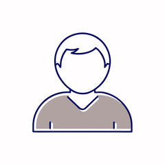 Gray user profile silhouette icon in flat design representing user accounts with copy space
