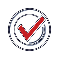 Circular checkmark icon with red tick for approval and completion concept illustration