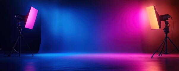 A vibrant studio setup with colorful lighting, perfect for photography and creative projects that require dynamic visuals.