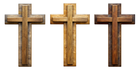 Wooden crosses displayed in a simple arrangement, cut out transparent