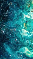 Naklejka premium Vibrant shades of blue and green intertwine in an underwater landscape, revealing captivating melting patterns and bubbles