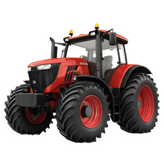 A powerful red tractor designed for farm work, showcasing robust tires and advanced features for efficient agriculture.