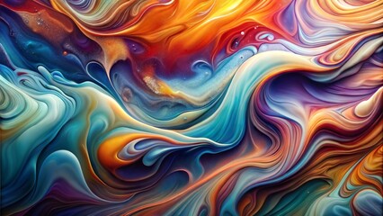 Obraz premium Colorful abstract fluid art with flowing waves and vibrant patterns in mixed colors