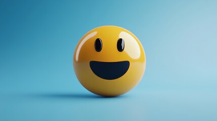 Fototapeta premium 3D Illustration, Laughing Yellow Emoji Face on Blue Background, Happiness and Positivity Concept