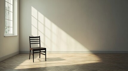Fototapeta premium Empty room with a single chair, symbolizing the void left by a loved one passing.