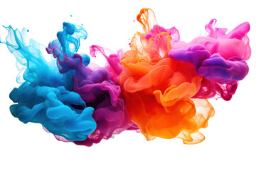 Obraz premium Dynamic bursts of colored ink dispersing and creating fluid abstract art in water, isolated on white background