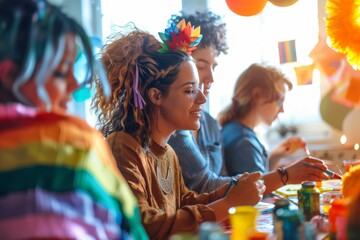 Women engaging in creative  activities during a workshop in a studio