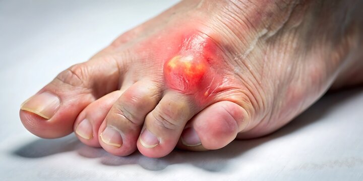Human Toe Gout Illustration with Joint Inflammation Focus