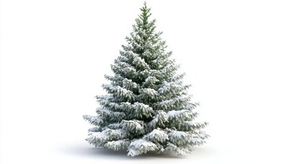 Fototapeta premium Snow-covered pine tree on white background encompasses winter serenity