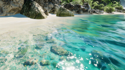 Secluded Beach with Crystal-Clear Turquoise Water and Soft White Sand