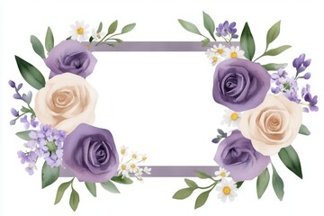 Fototapeta premium Elegant floral frame featuring soft roses and delicate blooms, perfect for invitations and decorative design.