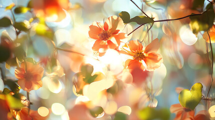 Fototapeta premium Delicate blossoms in warm sunlight create a vibrant and enchanting atmosphere in a spring garden