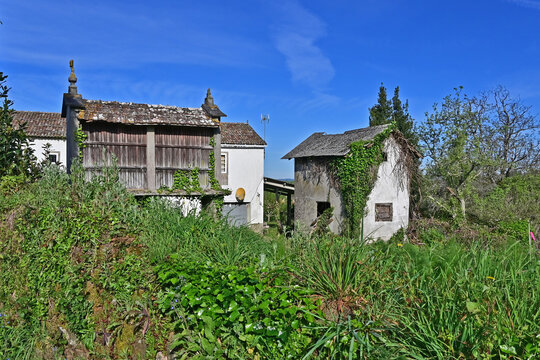 Paesaggi di Galizia, villaggi e antiche chiese sul cammino Primitivo di Santiago di Compostela fra Arzua e Santiago - Galizia, Spagna