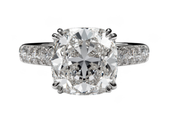 A stunning diamond engagement ring featuring large, sparkling center stone surrounded by smaller diamonds on band, radiating elegance and luxury. Perfect for special occasions. 