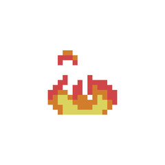 Pixel art fire icon. Knitted design.  Isolated vector illustration. 8-bit sprite. Old school computer graphic style.