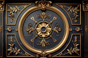 Obraz premium Symmetrical gold floral design with ornate circular pattern and detailed leaves.