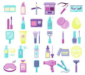 Beauty and Cosmetics, medical icons set, makeup, skin care