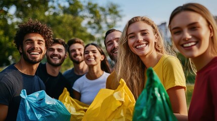 Group of friends organizing a charity fundraiser or community cleanup event with enthusiasm and teamwork